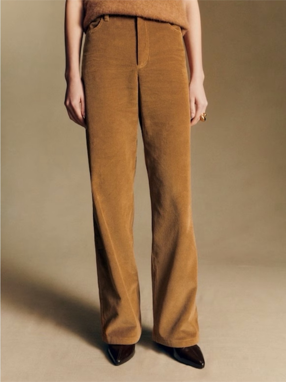 Sezane x Antoinette Poisson Corduroy velvet Wide-Leg Pants trousers jeans camel